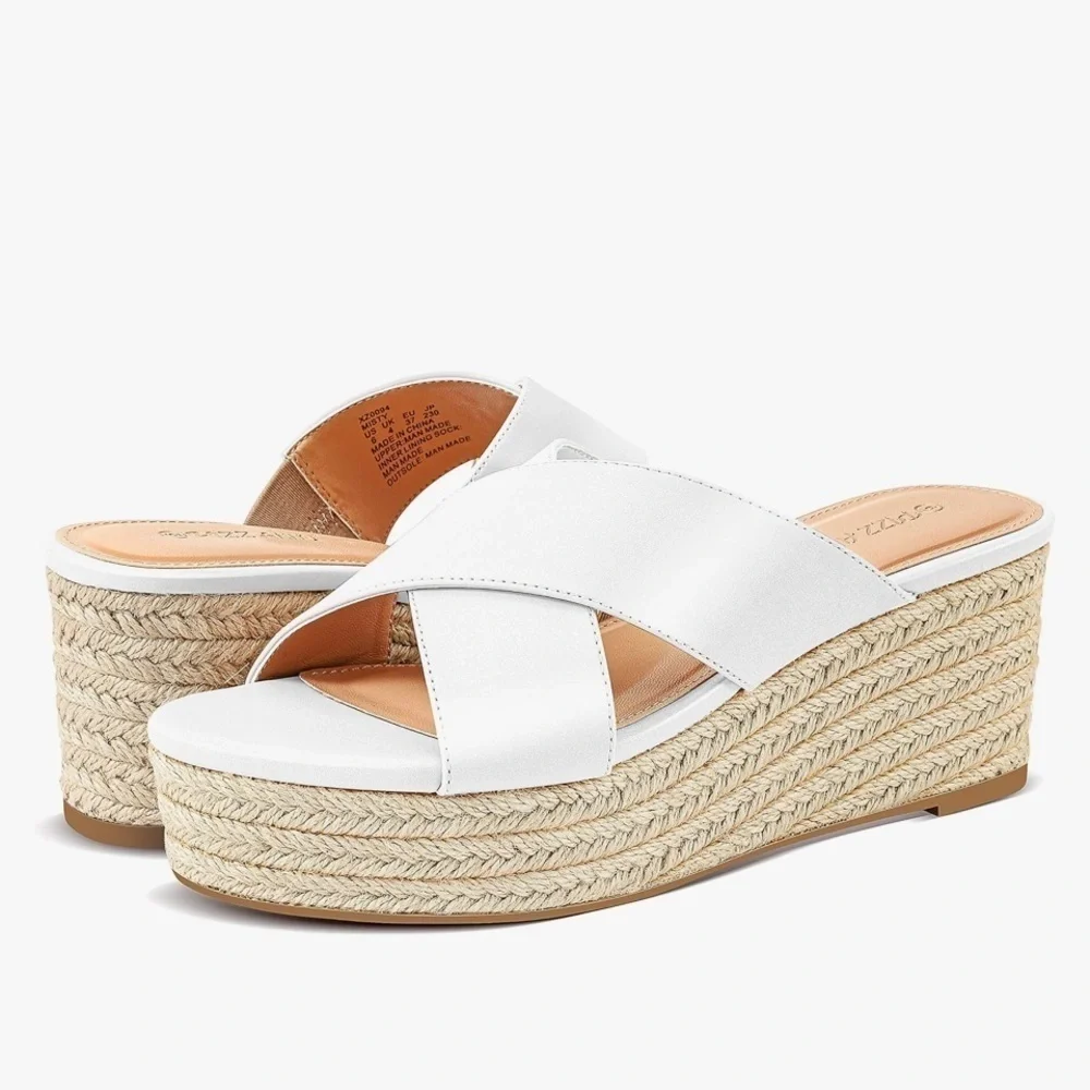 NEW Criss Cross Platform Wedge Sandals Open Toe Espadrille Heels